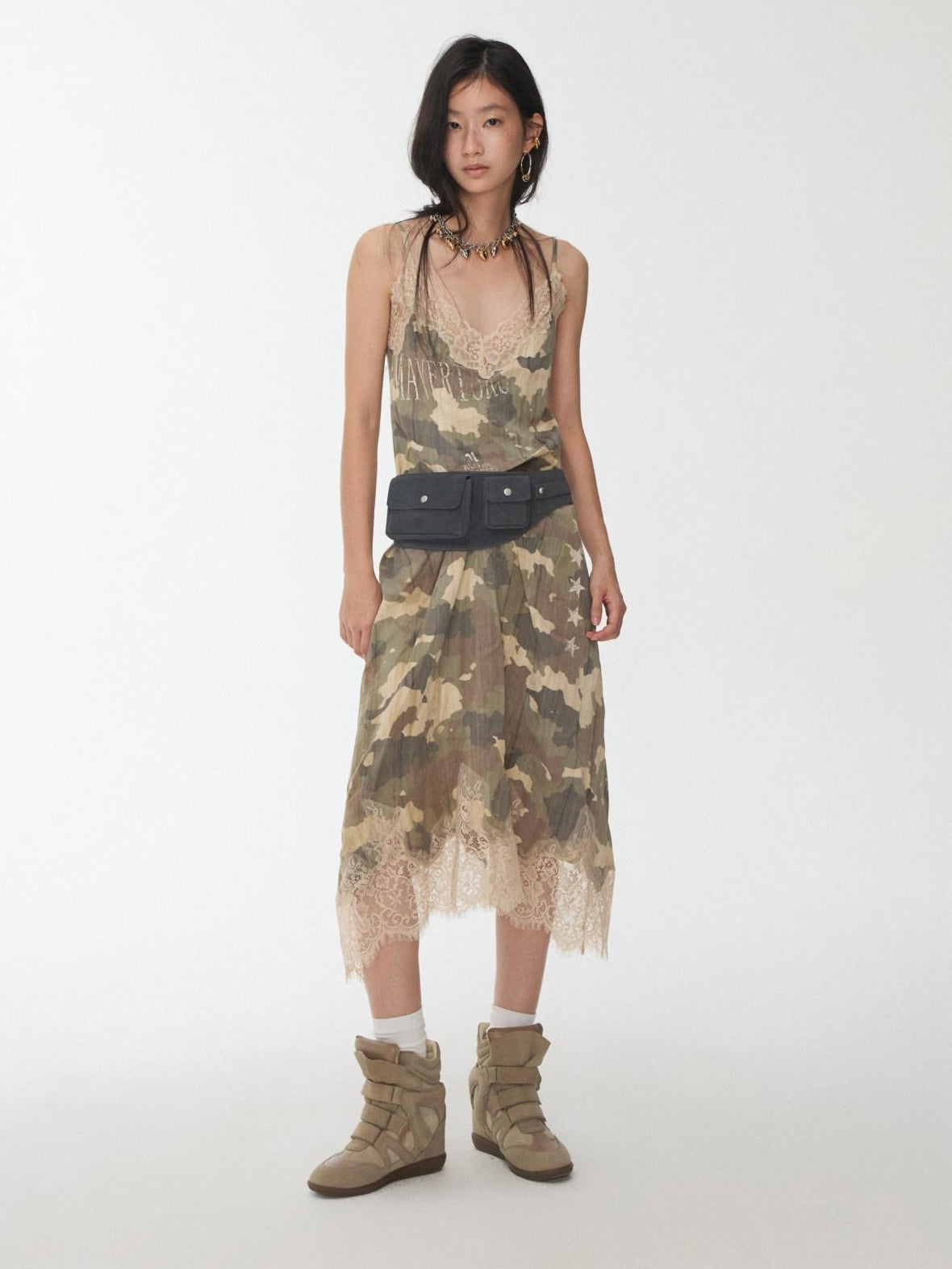 1JINN STUDIO Lyocell Linen Printed V-neck Strappy O Shape Casual Women Camo Maxi Dresses