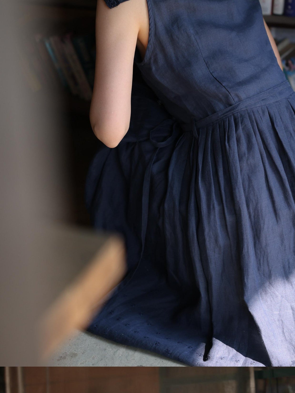 Miroment Elegant Sleeveless High Waist A Line V-neck Women Pure Ramie Maxi Dresses