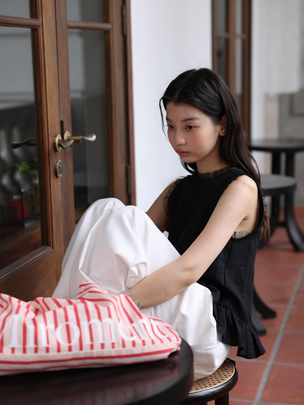 Miroment Contrast Color Mini Square Single Shoulder Cotton Canvas Tote Bag