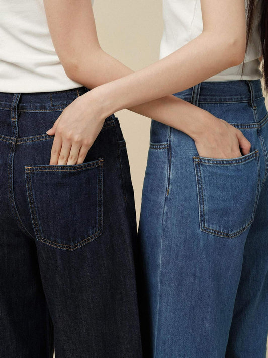 Miroment High Waist Straight Leg Cotton Non Stretch Casual Women Classic Blue Denim Jeans