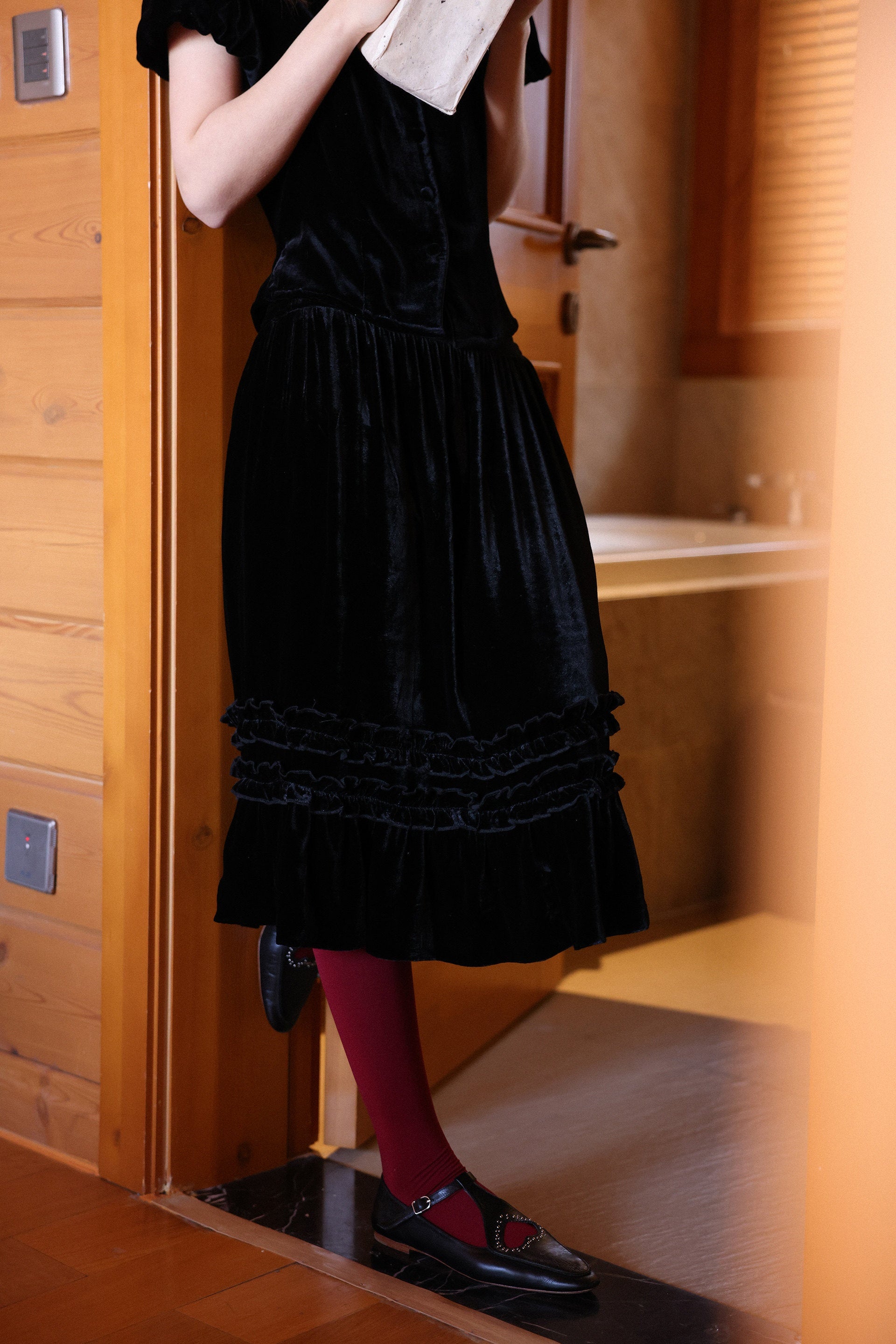 Miroment_Elegant_High_Waist_Silk_Velvet_Lace_A_Line_Women_Workwear_Waltz_Midi_Skirt_MISSTT