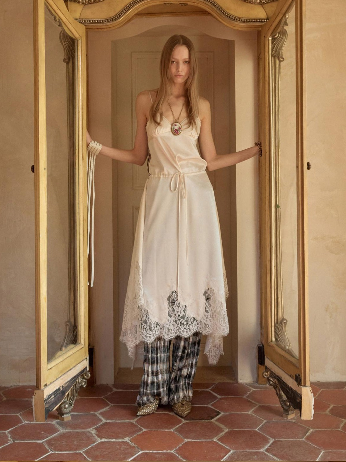 1JINN STUDIO Asymmetric Cotton Slim Spaghetti Strap V-neck Casual Patchwork Maxi Dresses