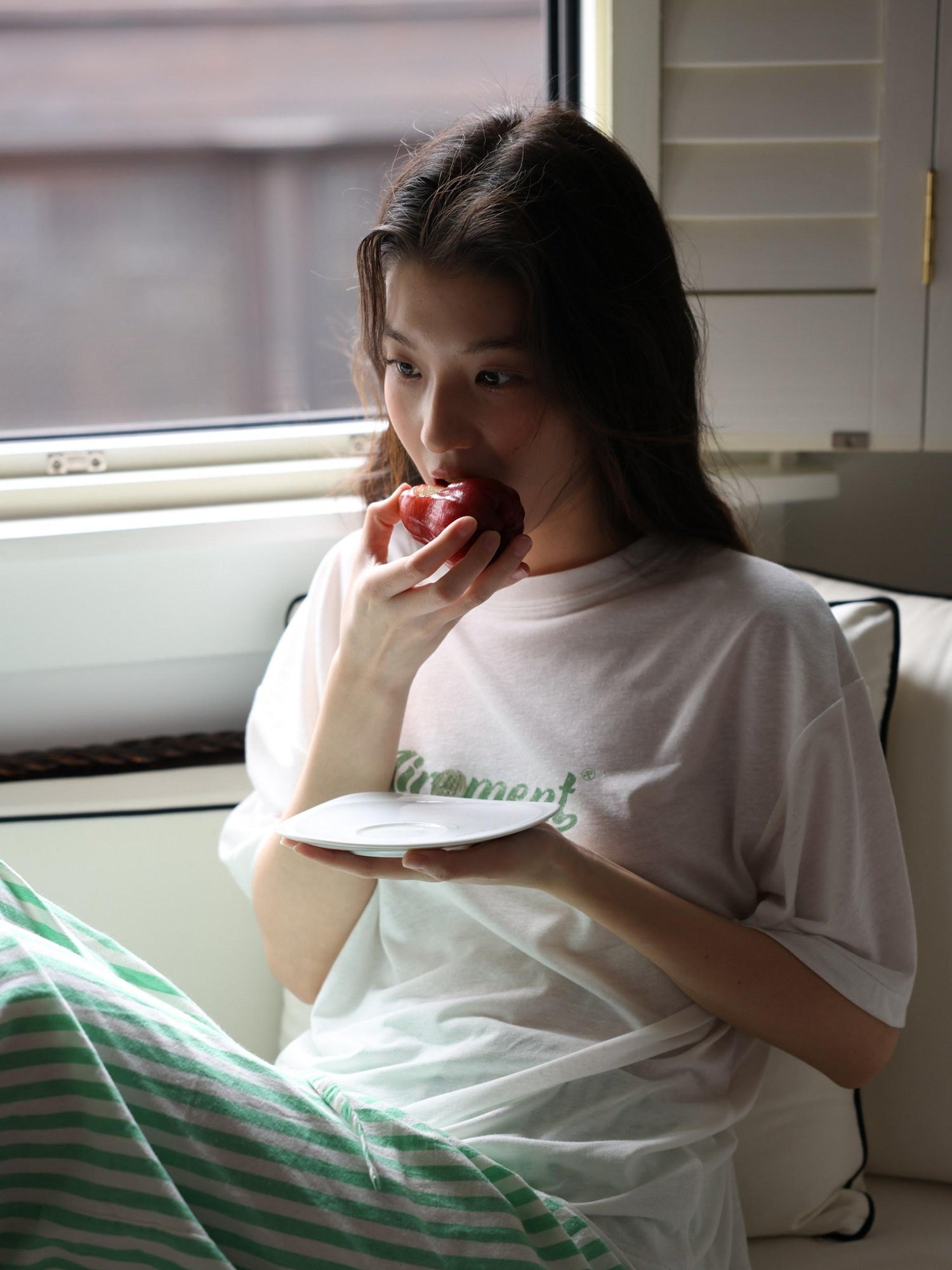 Miroment Moisture Wicking Ultra Thin American Loose Fruit Print Crew Neck Women T-Shirt