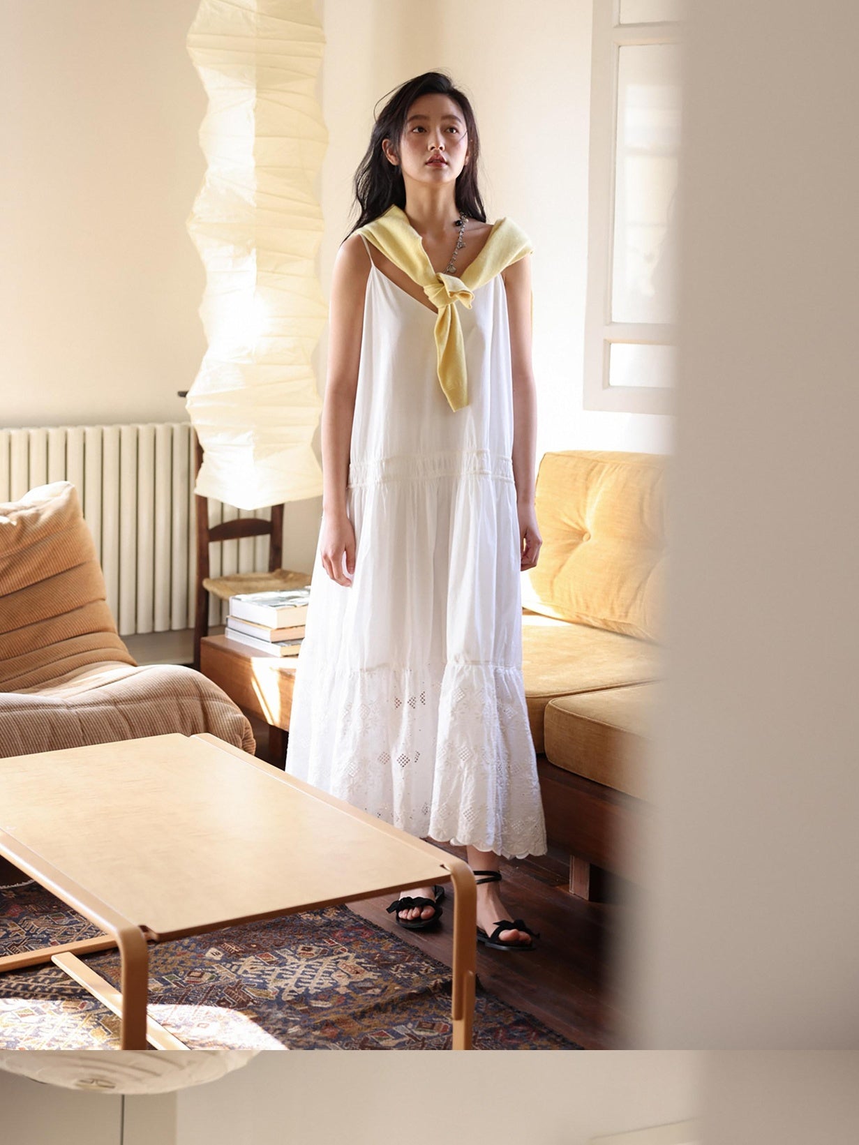 Miroment Soft Pure Cotton Embroidered Casual V-neck Spaghetti Strap Ladies Slip Dresses