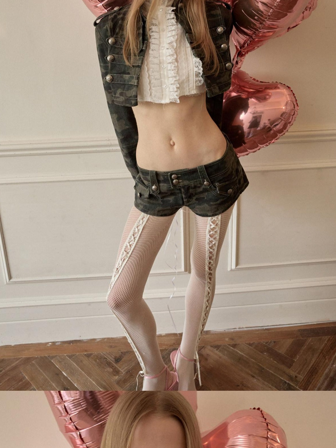 1JINN STUDIO Camo Military Green Double Breasted Cropped Long Sleeve Women Top & Shorts Sets