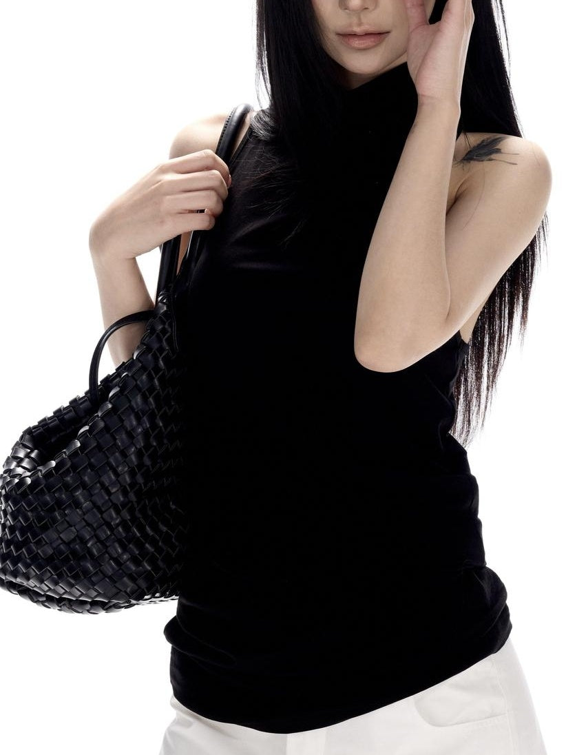 CrushOnit Backless Slim Fit Cotton Half High Neck Racerback Women High Stretch Tank Tops