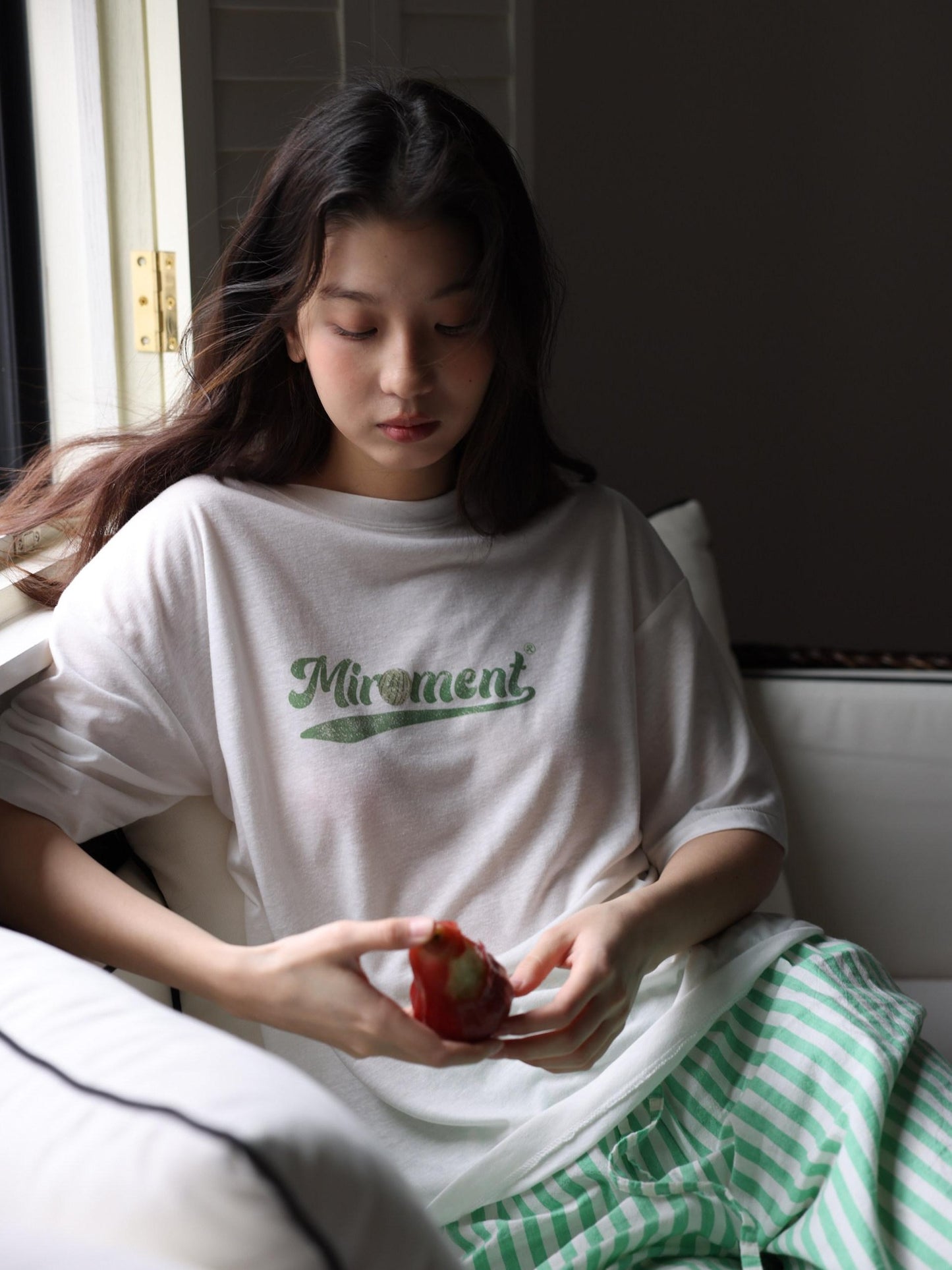 Miroment Moisture Wicking Ultra Thin American Loose Fruit Print Crew Neck Women T-Shirt