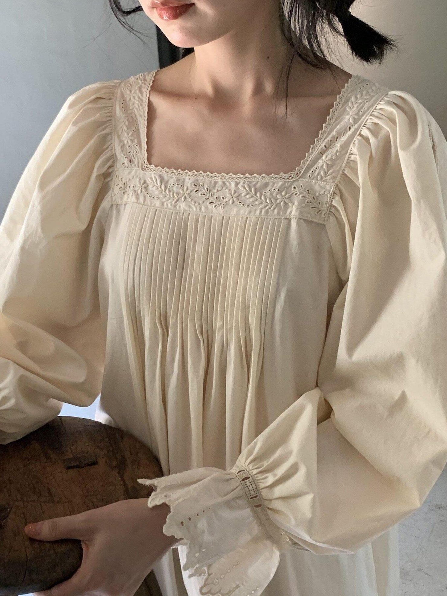 Miroment Organic Cotton Vintage Lace Long Sleeve Japanese Womens Elegant Maxi Dresses