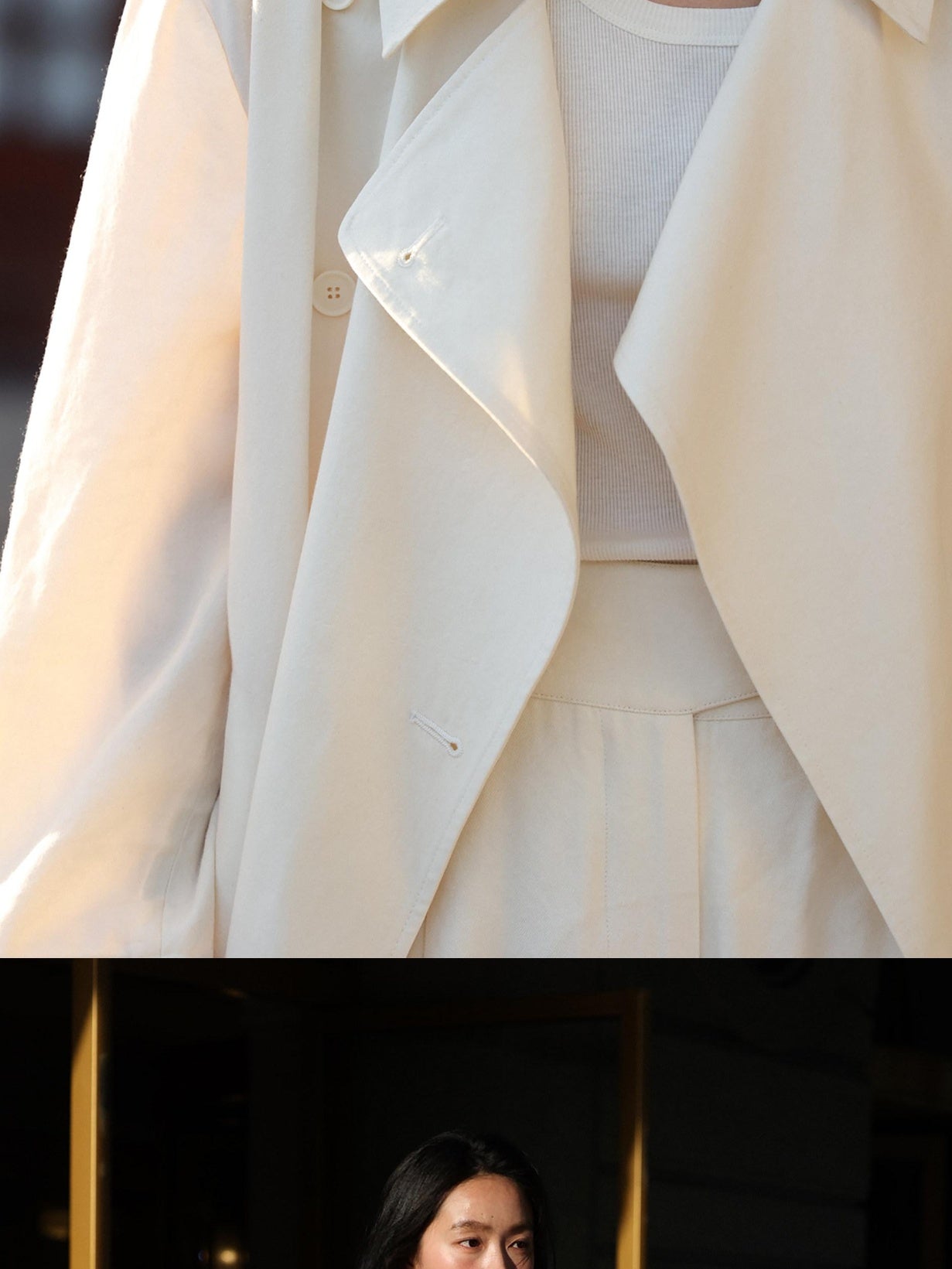 Miroment Elegant Wool Blend Double Breasted Tailored Midi Women Cream Long Trench Coat