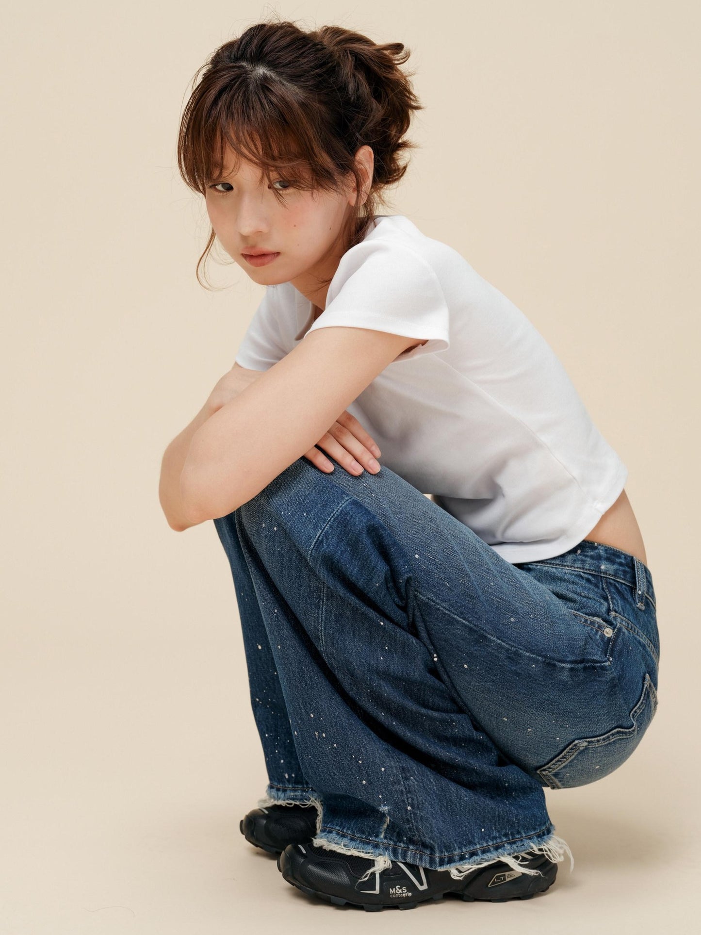 Miroment Washed Rebel Straight Natural Waist Women Button Fly No Stretch Denim Jeans