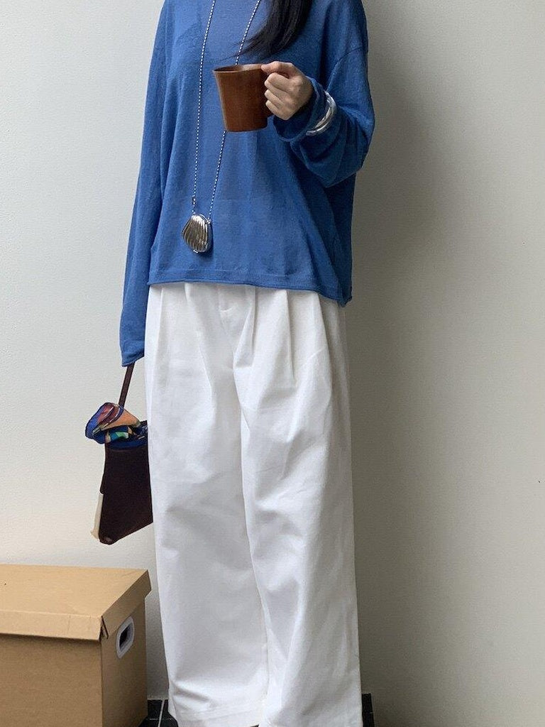 Miroment Linen Blend Colorblock Commuter Relaxed Long Sleeve Crew Neck Sweaters
