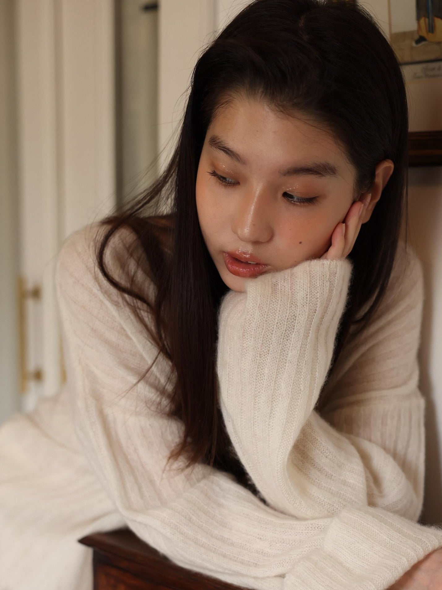 Miroment Ultra Soft Cashmere Office Loose Openwork Round Neck Women Knit Sweater