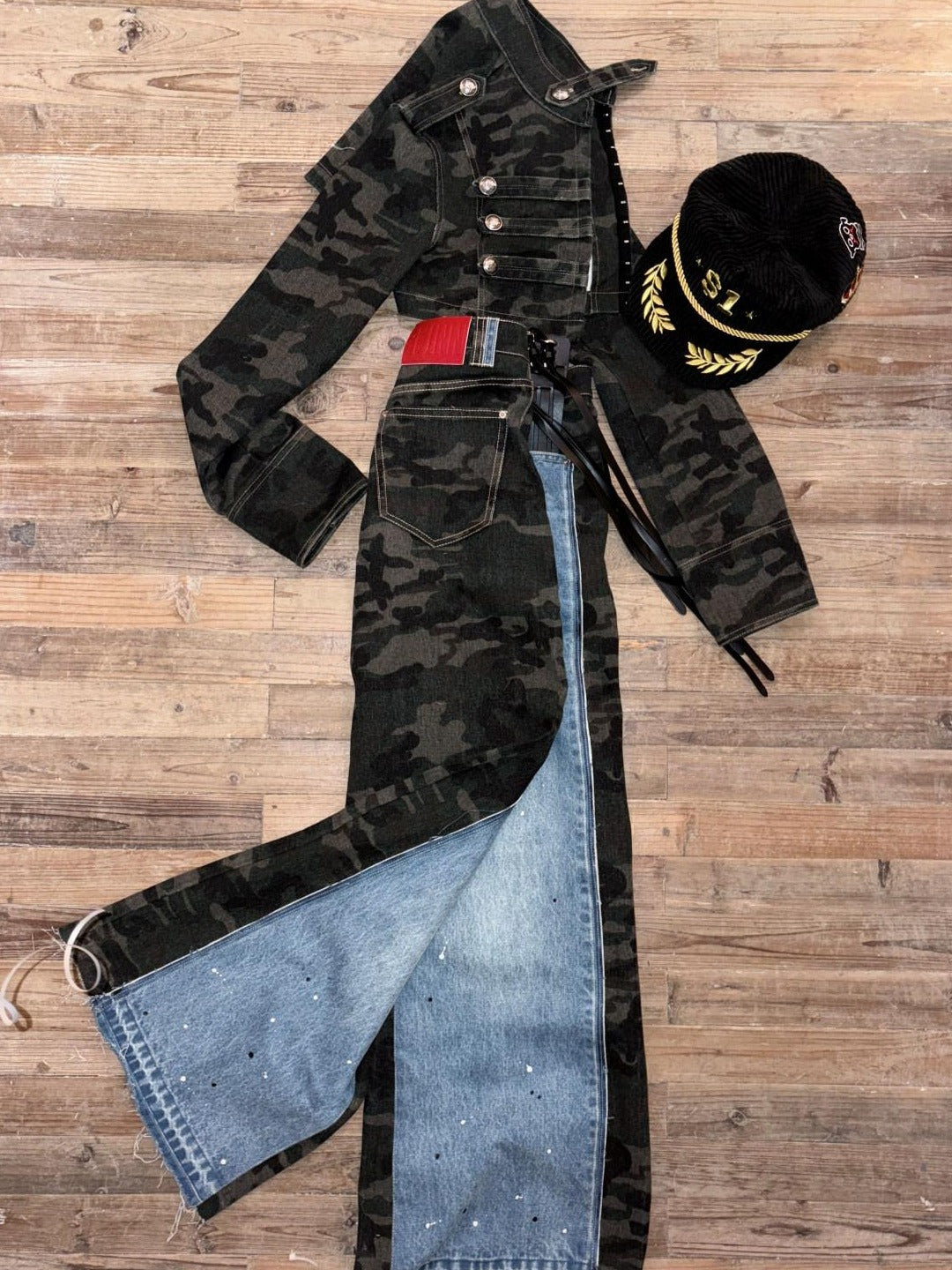 1JINN STUDIO Camo Military Green Double Breasted Cropped Long Sleeve Women Top & Shorts Sets