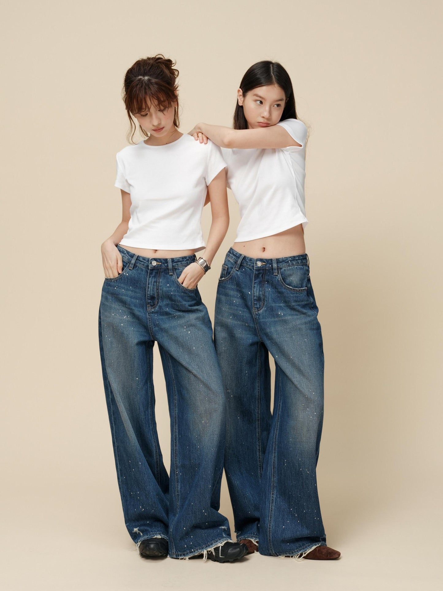 Miroment Washed Rebel Straight Natural Waist Women Button Fly No Stretch Denim Jeans