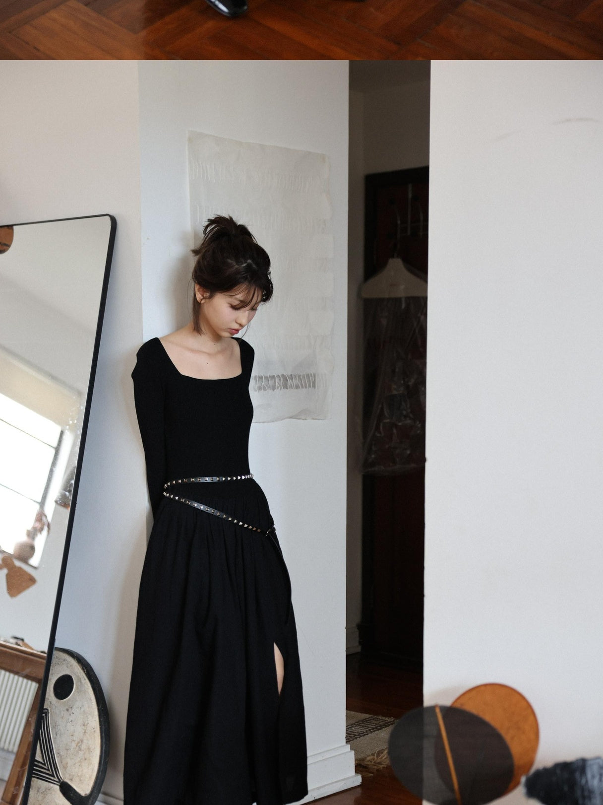 Miroment Soft Cotton Wool Blend Elegant Pleated Patchwork Mid Waist Maxi Dresses