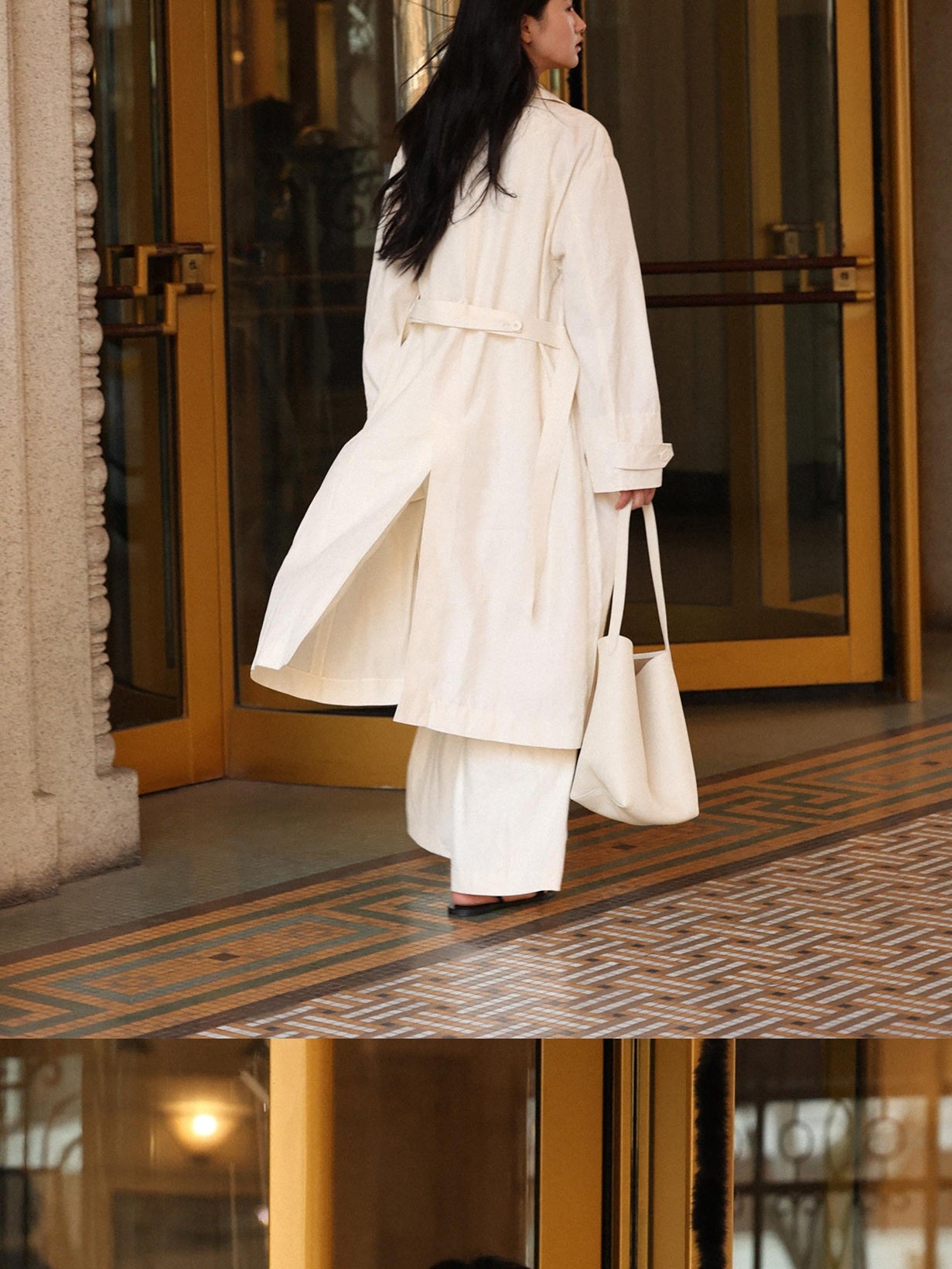 Miroment Elegant Wool Blend Double Breasted Tailored Midi Women Cream Long Trench Coat