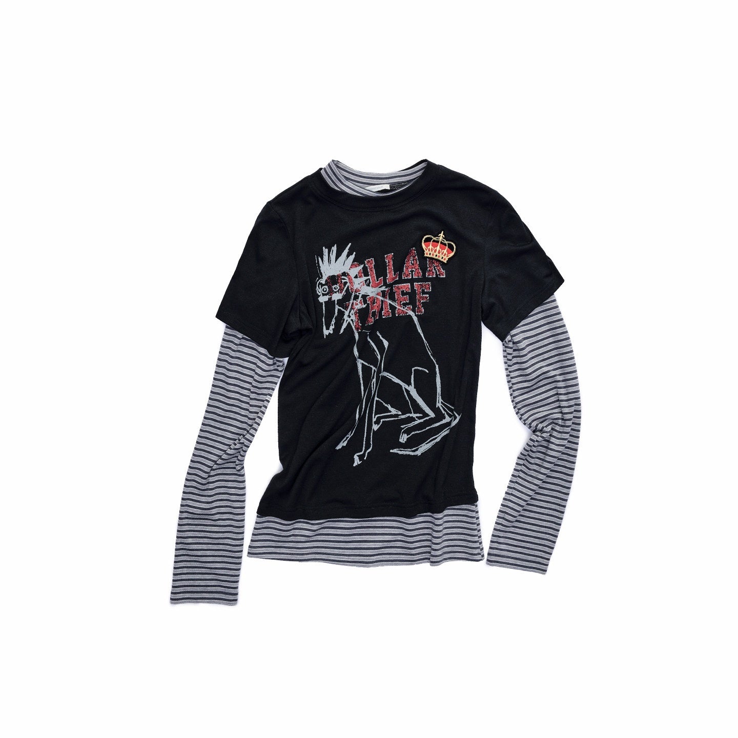 1JINN_STUDIO_Faux_Layered_Casual_Letter_Print_Round_Neck_Women_Black_Long_Sleeve_T-Shirts_MISSTT
