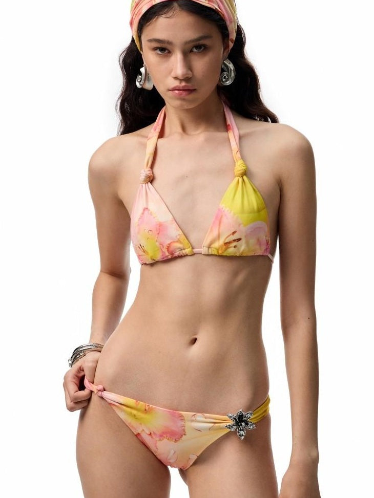 1JINN STUDIO Floral Print Two Piece Removable Chest Pad Casual For Women Top & Shorts Sets