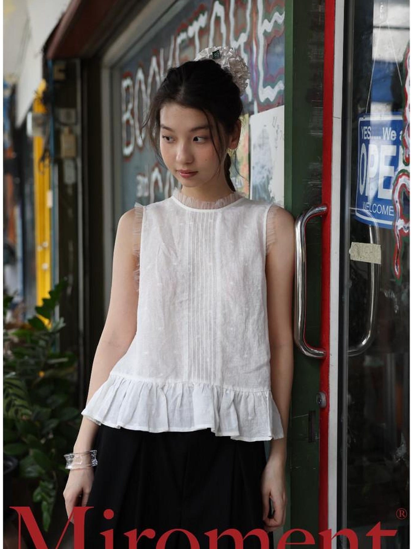Miroment Breathable Linen Polka Dot Commuter Loose Fit Crew Neck Racerback Tank Tops