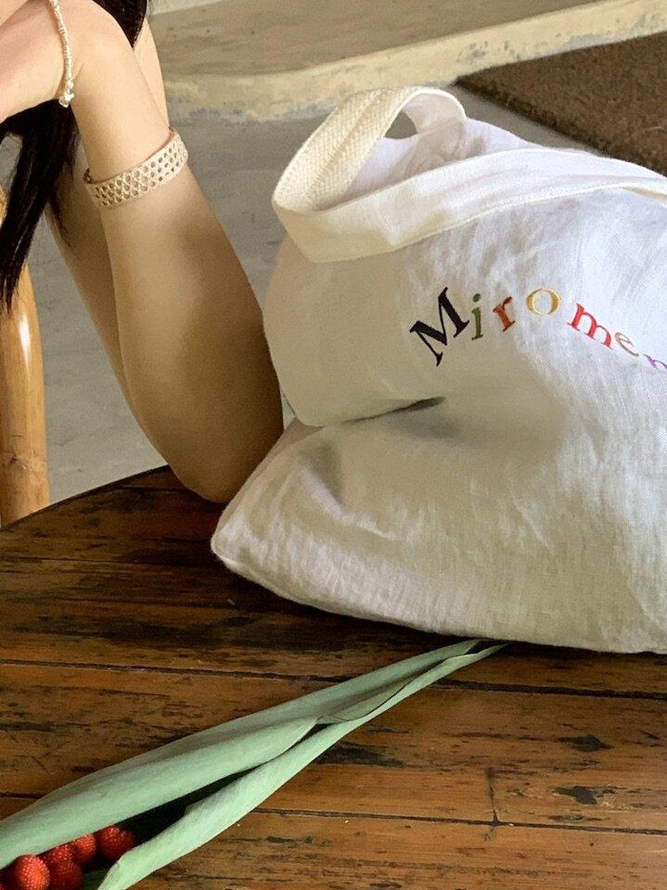 Miroment Colorblock Linen Small Square Shoulder Lightweight Casual Canvas Tote Bag