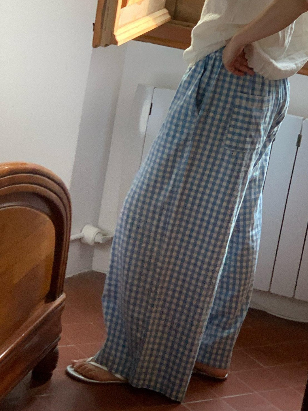 Miroment Soft Cotton Plaid High Waist Wide Leg Casual Office Long In Stock Dresses Pants