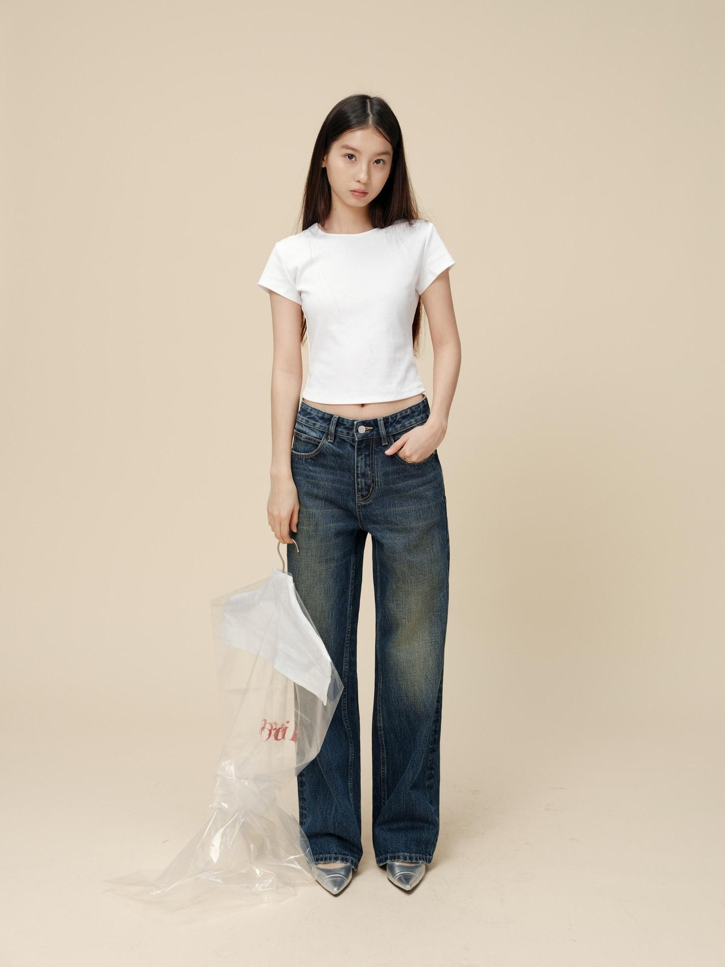 Miroment Vintage Distressed Straight Leg Mid Low Rise Button Fly Women Denim Jeans