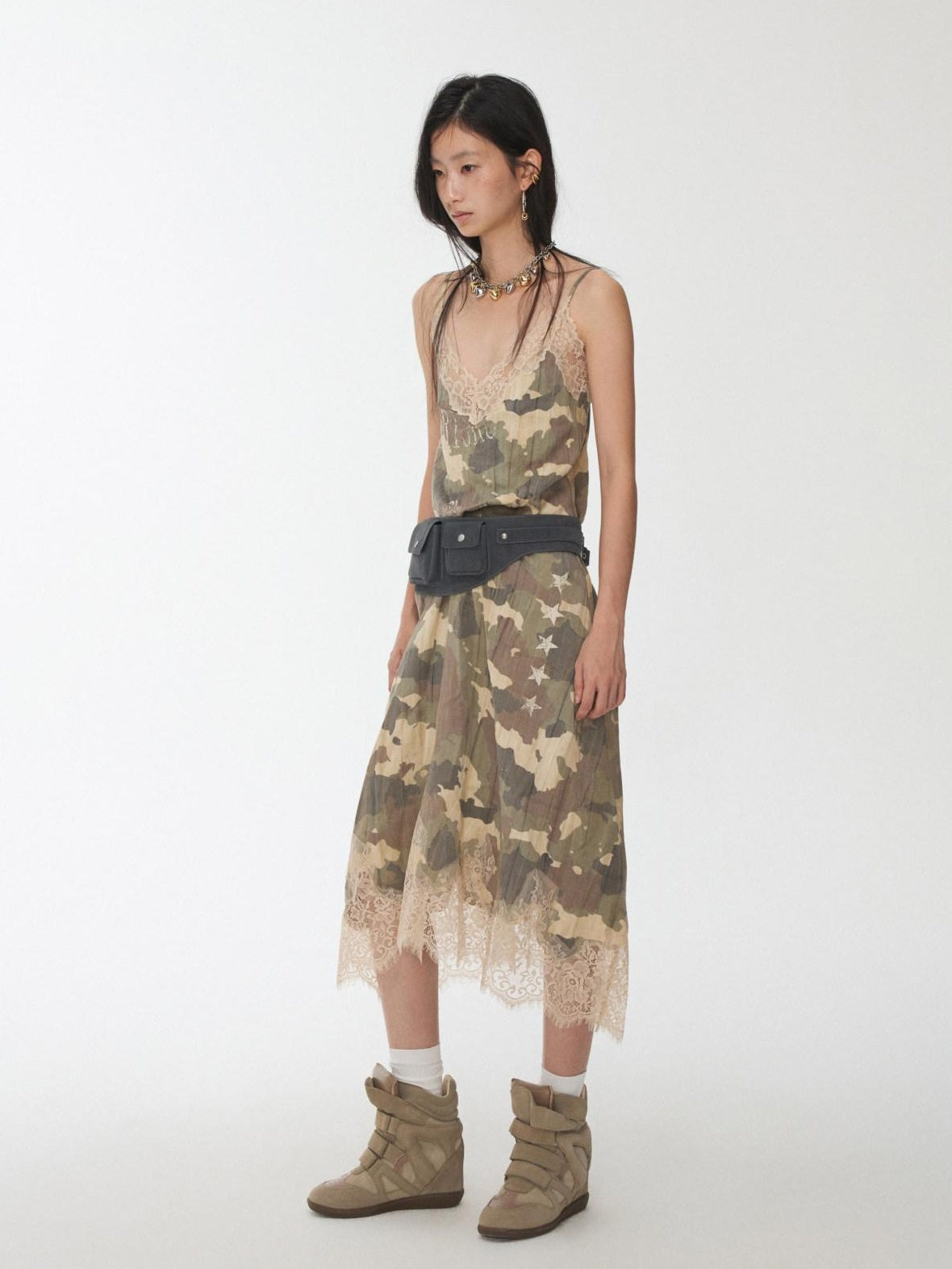 1JINN STUDIO Lyocell Linen Printed V-neck Strappy O Shape Casual Women Camo Maxi Dresses