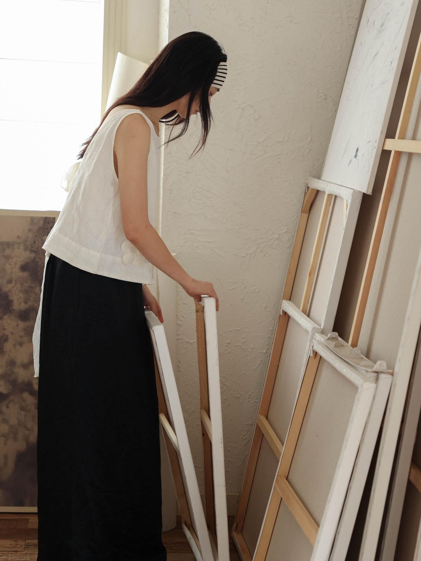 Miroment Linen Embroidered Jacquard Twist Loose H Silhouette Sleeveless Women Knit Sweater