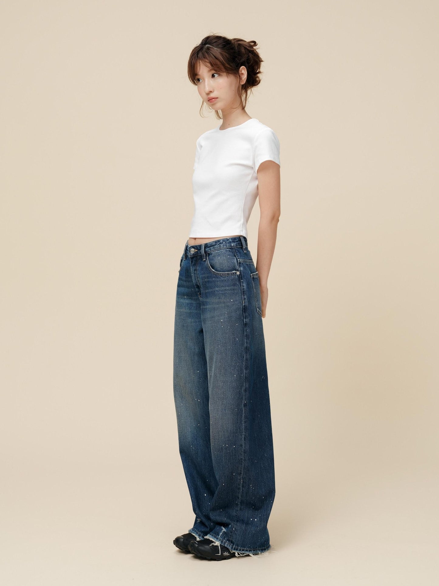 Miroment Washed Rebel Straight Natural Waist Women Button Fly No Stretch Denim Jeans