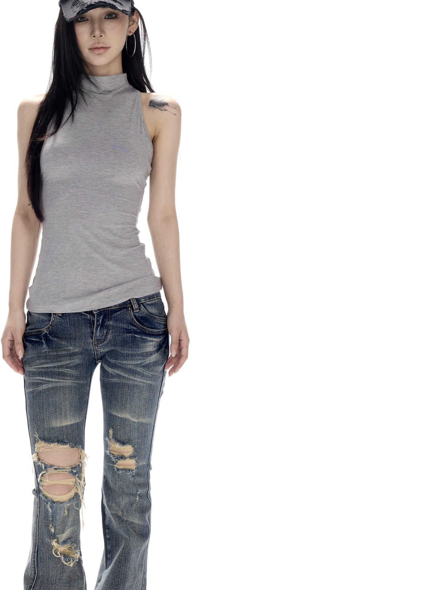 CrushOnit Backless Slim Fit Cotton Half High Neck Racerback Women High Stretch Tank Tops