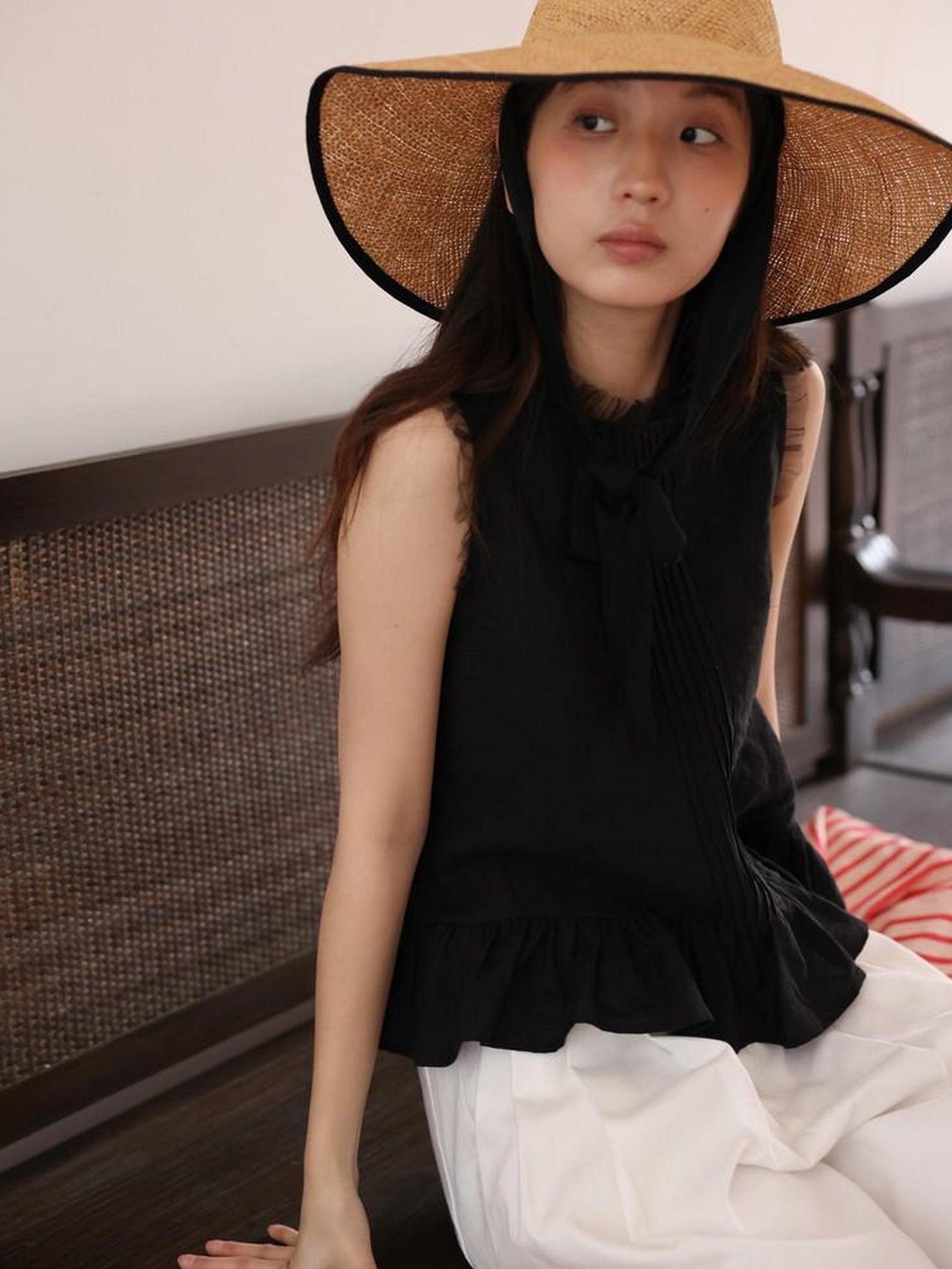 Miroment Breathable Linen Polka Dot Commuter Loose Fit Crew Neck Racerback Tank Tops