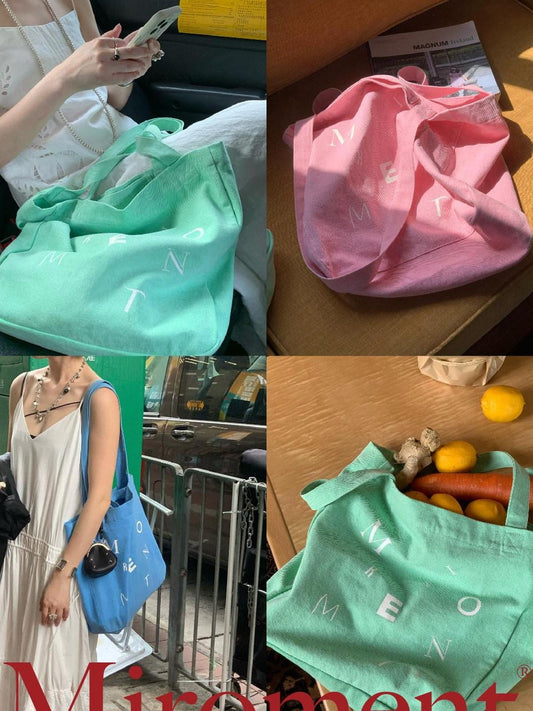 Miroment Colorblock Cotton Small Square Shoulder Pastel Women Casual Canvas Tote Bag