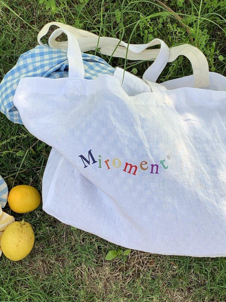 Miroment Colorblock Linen Small Square Shoulder Lightweight Casual Canvas Tote Bag