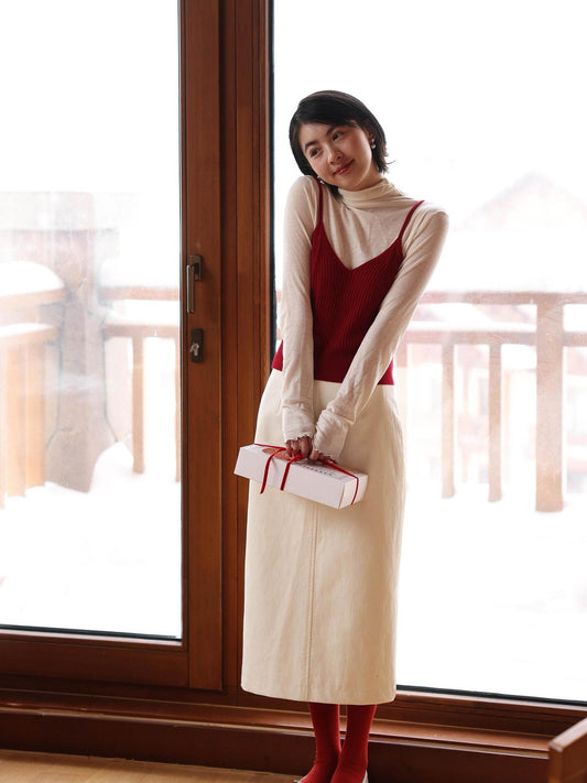 Miroment Stain Resistant Vintage High Waist Pu Zipper Straight Women Commute Midi Skirt