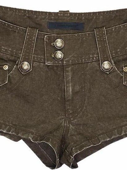 1JINN STUDIO Soft Cotton Low Rise Slim Fit Women Dark Gray Tea Green Denim Shorts