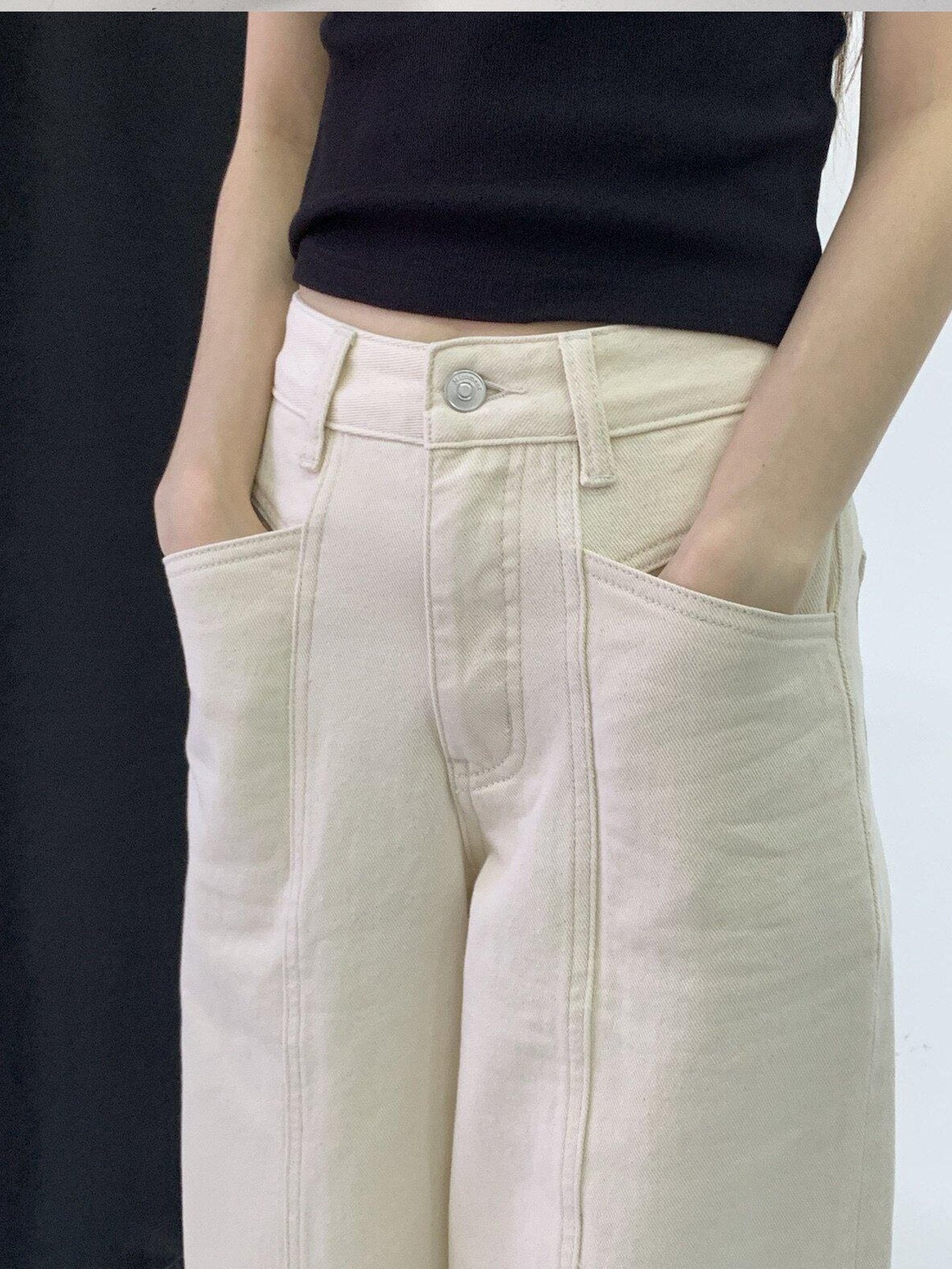 Miroment Versatile Durable High Waist Wide Leg Zipper Fly Cotton Women Denim Jeans