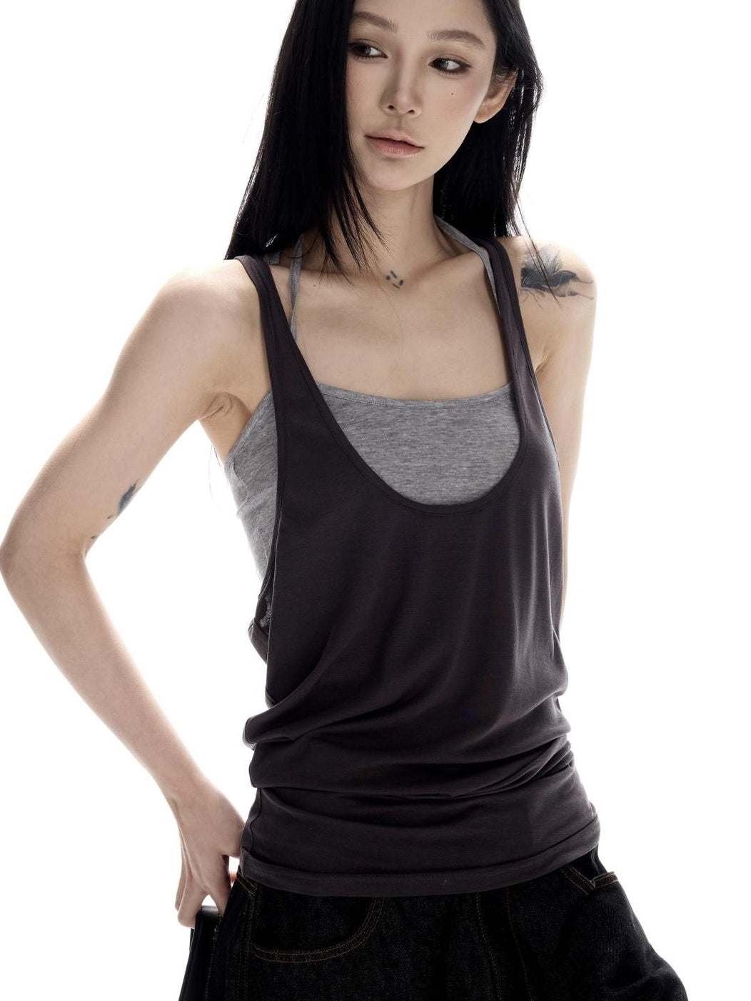 CrushOnit Breathable Lyocell Backless Loose U Neck Y Strap Women Stretch Layer Tank Tops