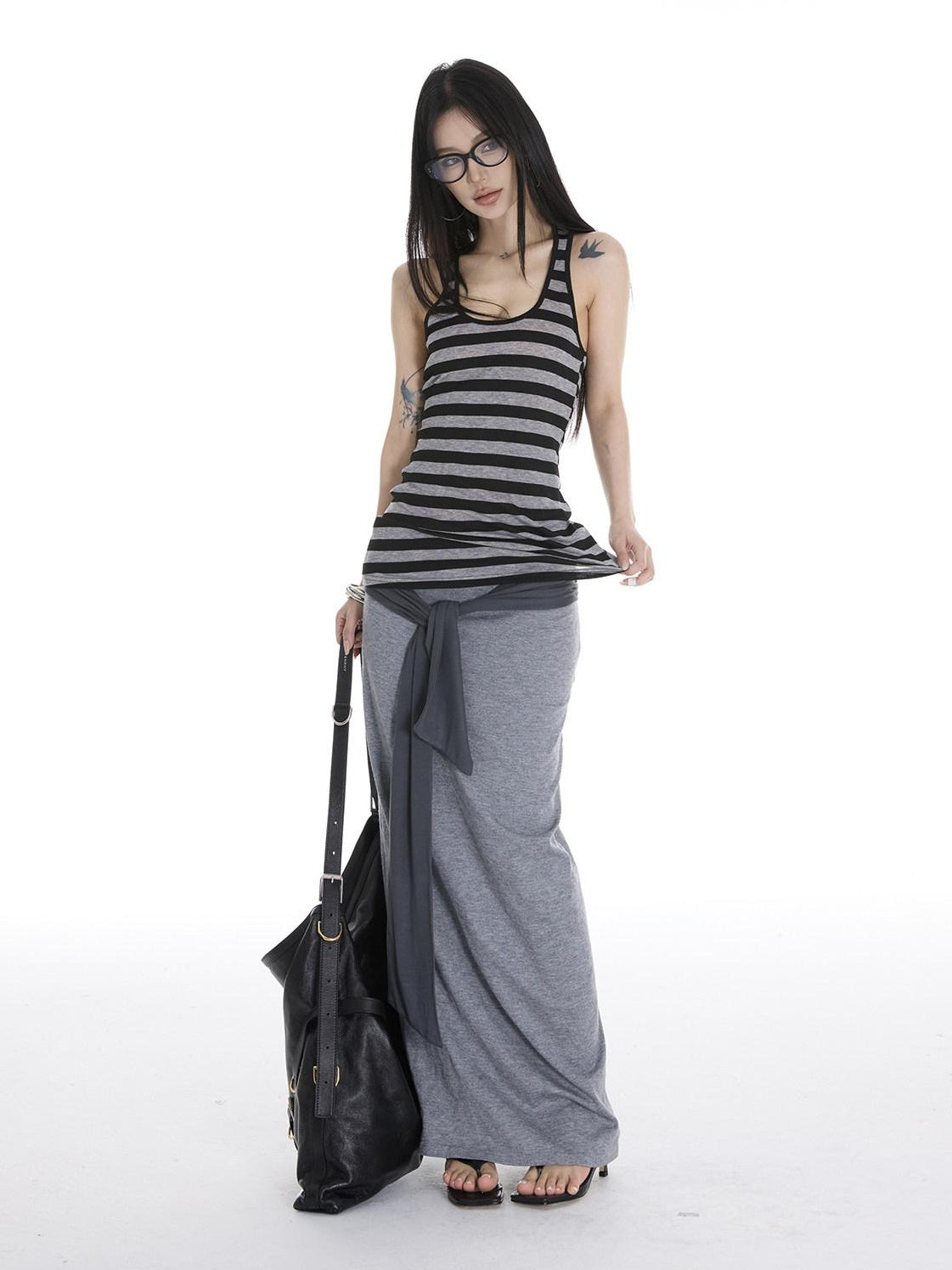 CrushOnit Breathable Tencel Lyocell Striped Straight Fit Versatile Strap Casual Tank Tops