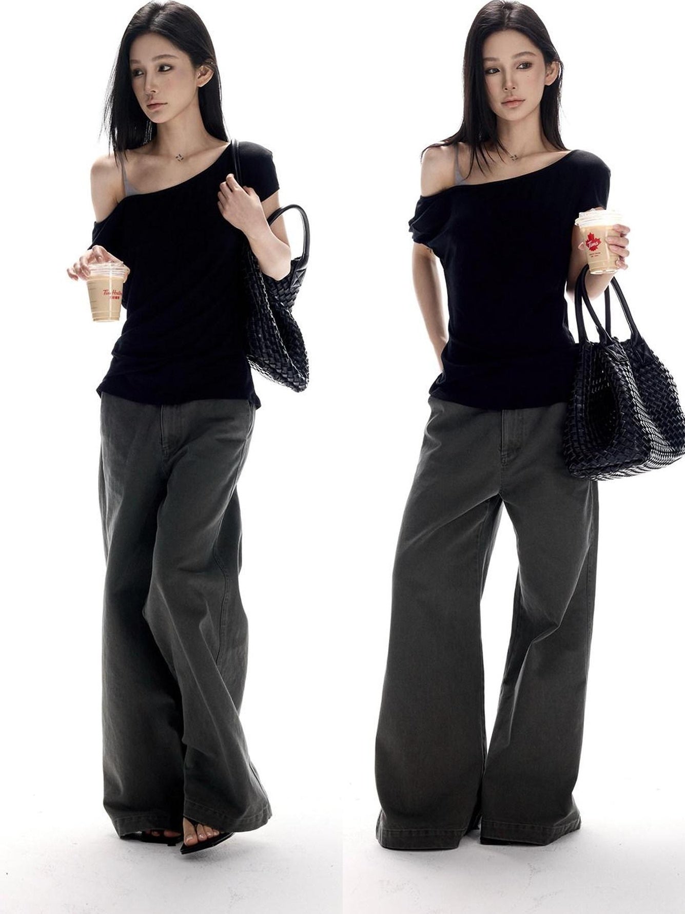 CrushOnit Cotton 100% Bleach Wash Pockets Mid Low Waist Cleanfit Casual Women Flared Pants