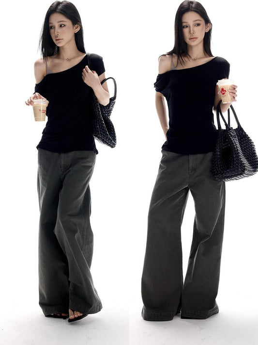 CrushOnit Cotton 100% Bleach Wash Pockets Mid Low Waist Cleanfit Casual Women Flared Pants