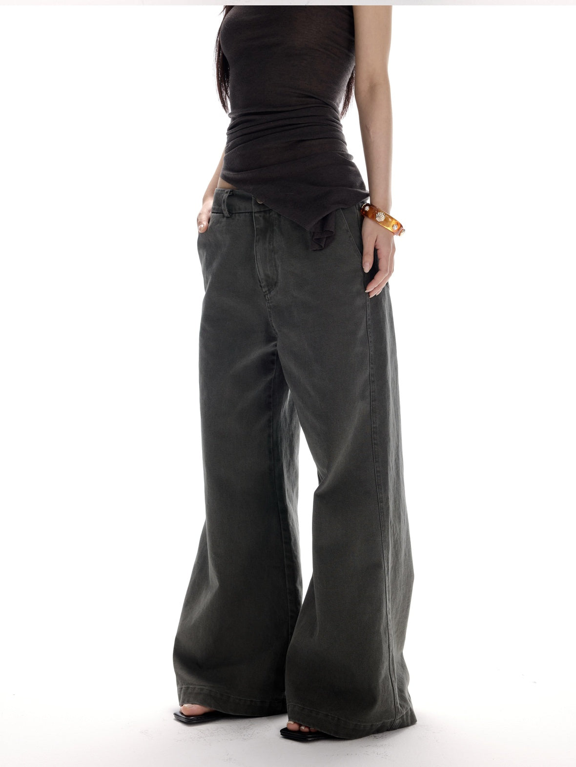 CrushOnit Cotton 100% Bleach Wash Pockets Mid Low Waist Cleanfit Casual Women Flared Pants