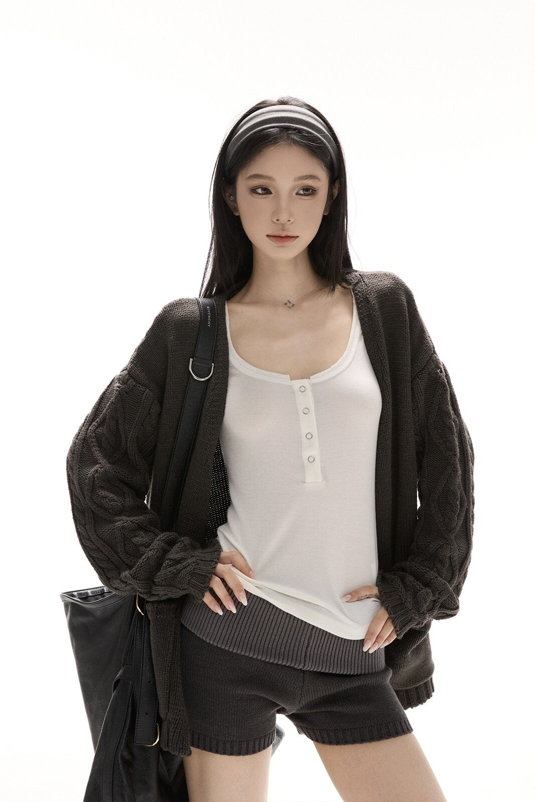CrushOnit_Cozy_Knit_V-neck_Loose_Colorblock_Midlength_Sweater_Women_Top_&_Shorts_Sets_MISSTT