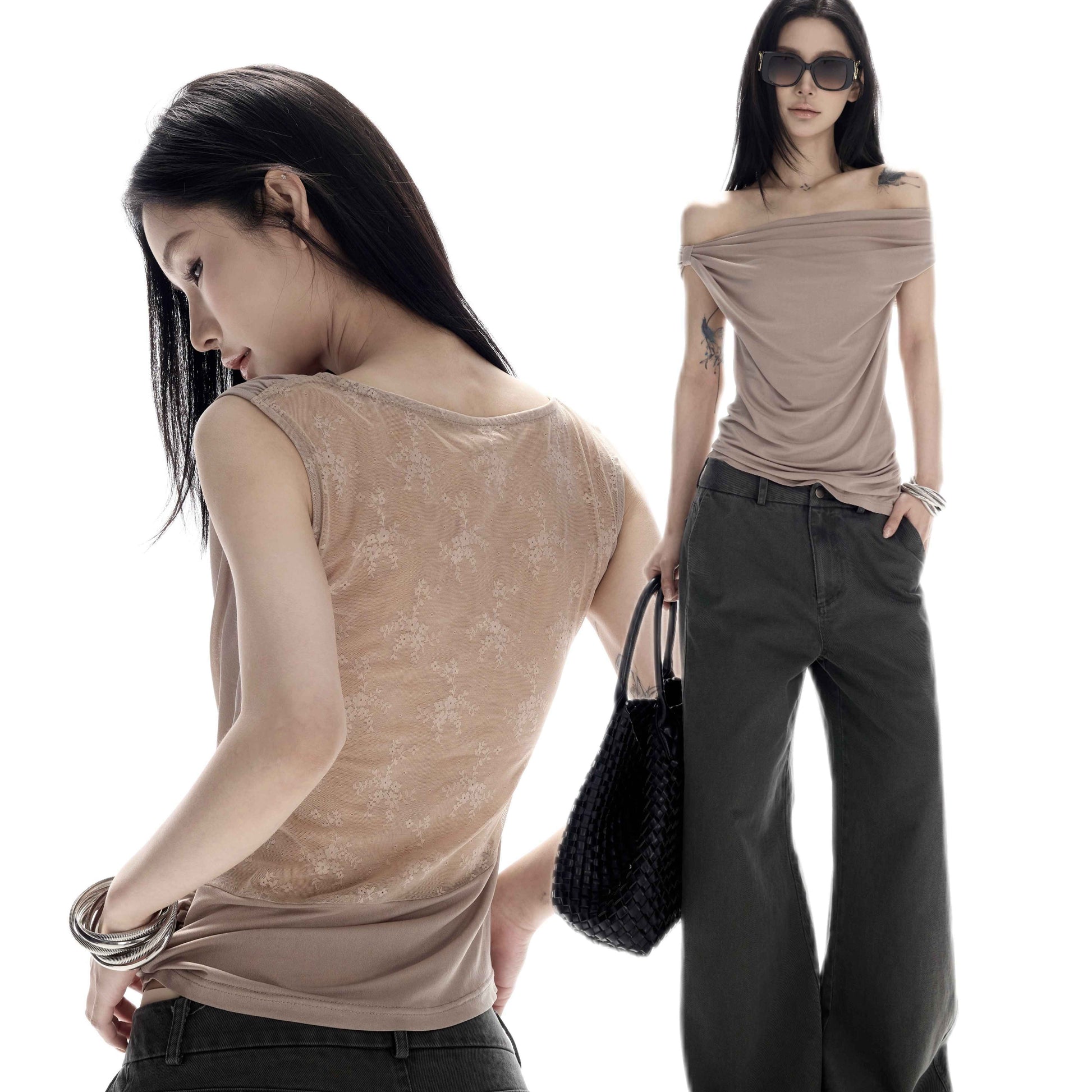 CrushOnit_High_Stretch_Lace_Splice_Slim_One_Shoulder_Cropped_Women_Acetate_Camel_Tank_Tops_MISSTT