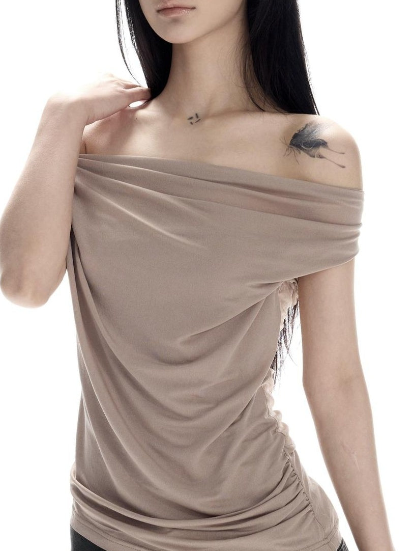 CrushOnit High Stretch Lace Splice Slim One Shoulder Cropped Women Acetate Camel Tank Tops