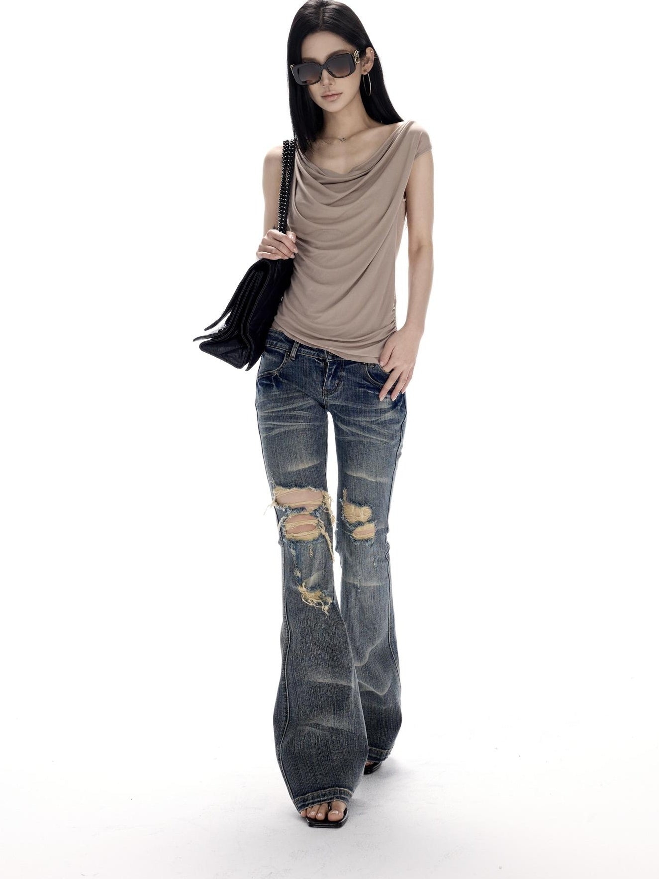 CrushOnit High Stretch Lace Splice Slim One Shoulder Cropped Women Acetate Camel Tank Tops