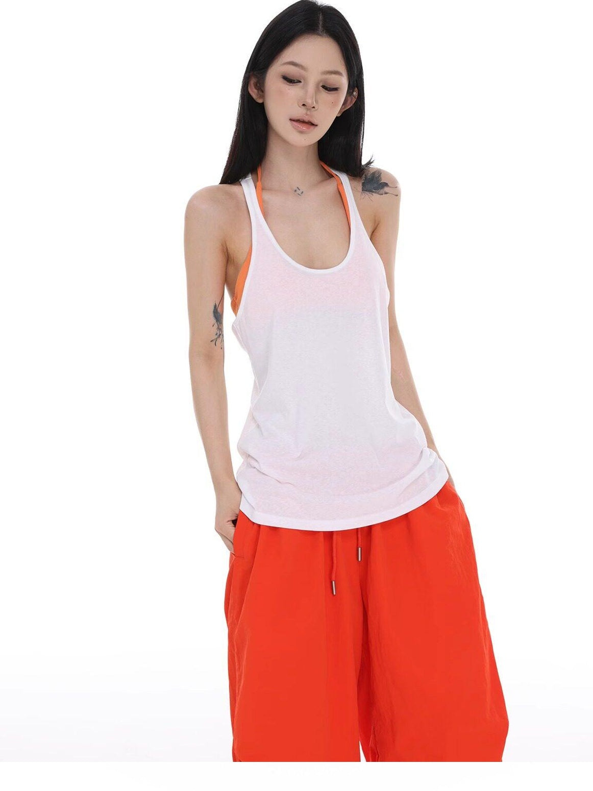 CrushOnit Lightweight 100% Cotton Straight Fit Racerback White Basic Tank Tops