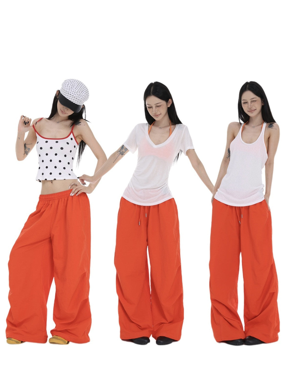 CrushOnit_Minimal_Street_Cargo_Elastic_Natural_Waist_Orange_Red_Wide_Leg_Pants_MISSTT