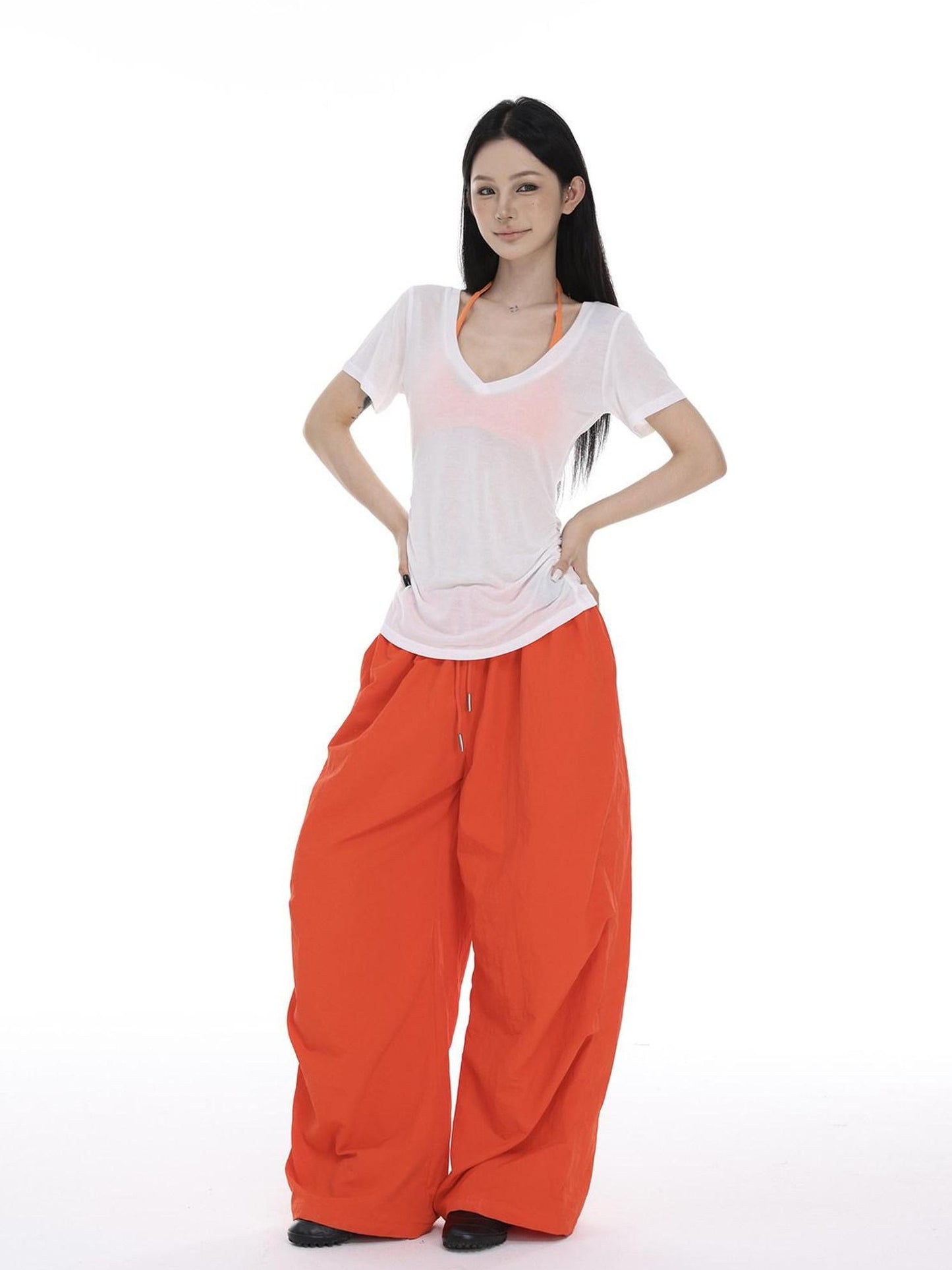 CrushOnit Moisture Wicking Cotton Slim Vneck Drawstring White Short Sleeve T-Shirts