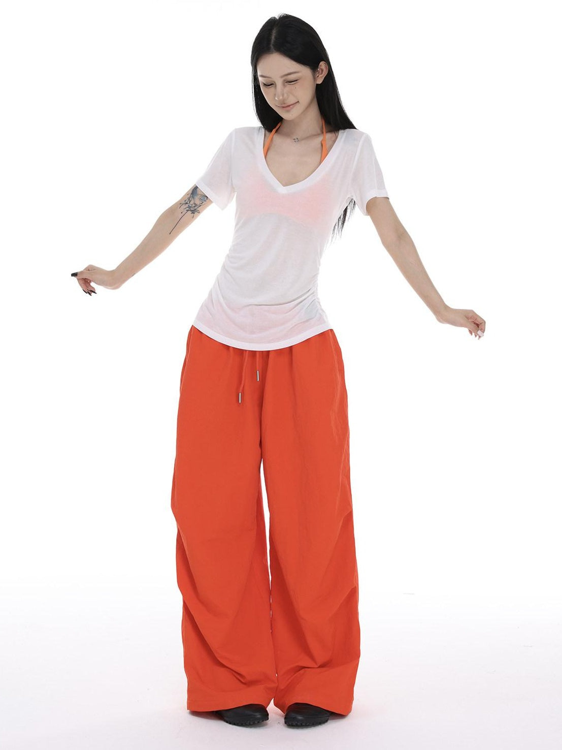 CrushOnit Moisture Wicking Cotton Slim Vneck Drawstring White Short Sleeve T-Shirts