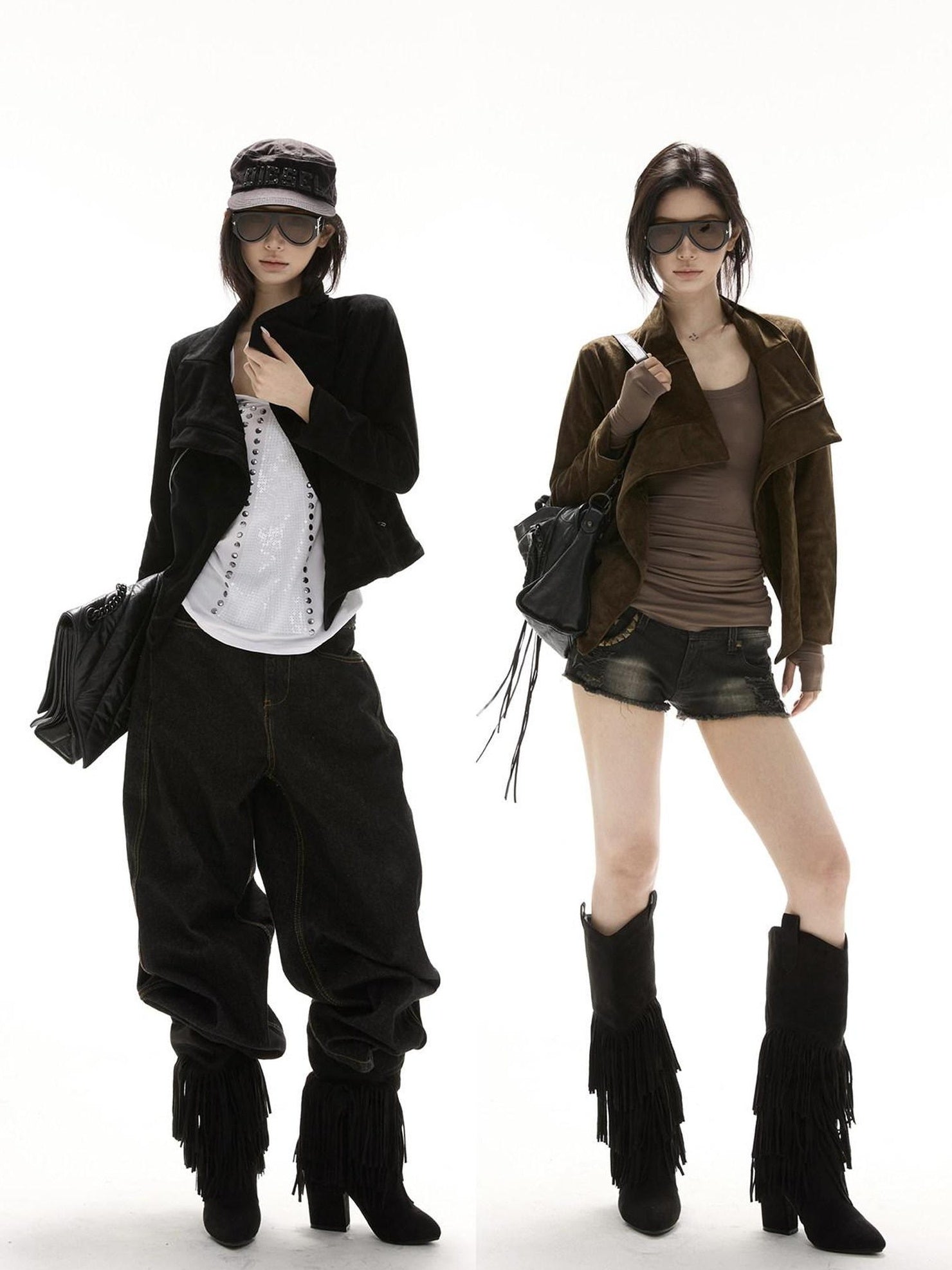 CrushOnit Original Design Slim Fit Suede Zipper Detail Women Windproof Leather Jackets